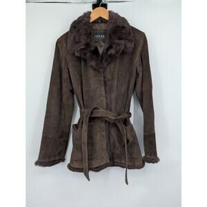 Adler Leather Suede Belted Womens Jacket Fur Penny Lane Large Brown Cold Weather